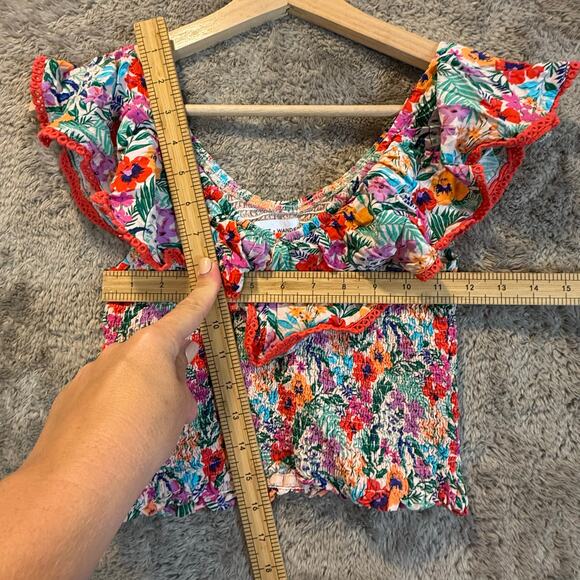 Lost + Wander Floral Smocked Off Shoulder All Summer Long Ruffle Top M Medium - Picture 11 of 11